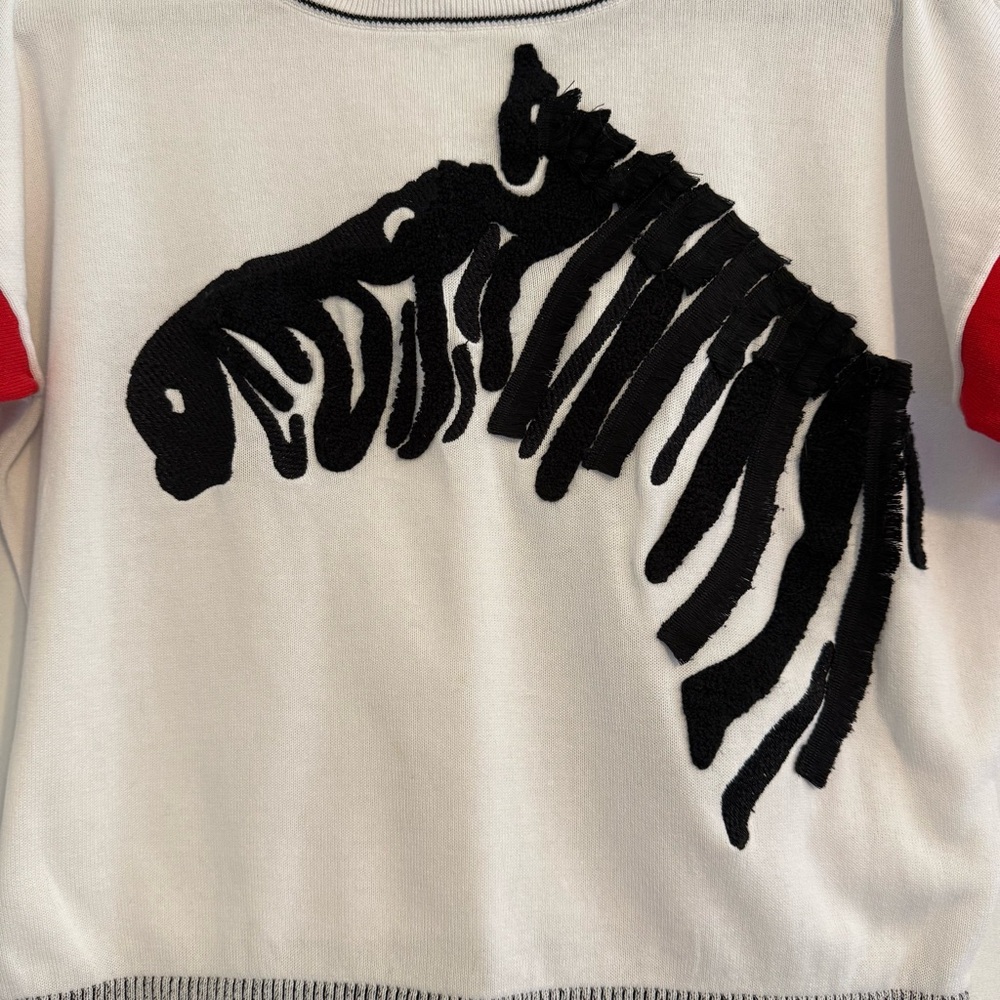 Zebra Fringe Sweater Cotton Colorblock 3/4 Sleeve Medium - Picture 4 of 9
